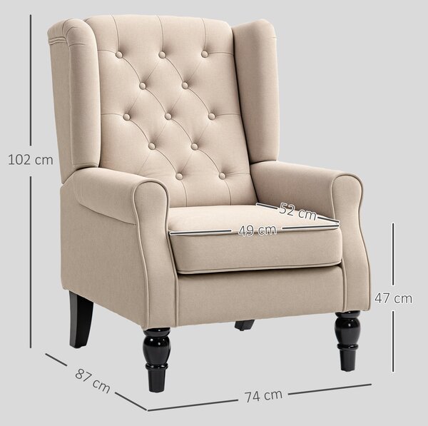 HOMCOM Poltrona per Salotto in Stile Francese con Seduta Imbottita e Cuscini, in Poliestere, 74x86x102 cm, Beige | Aosom Italy