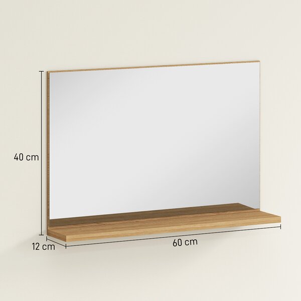 Kleankin Specchio Bagno da Parete con Mensola Design Moderno e Multiuso, 60x12x40 cm, Legno | Aosom Italy