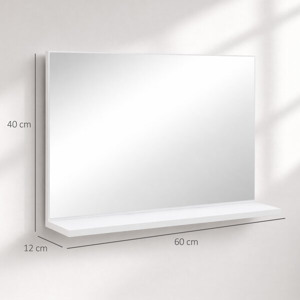 Kleankin Specchio Bagno da Parete con Mensola Design Moderno e Multiuso, 60x12x40 cm, Bianco