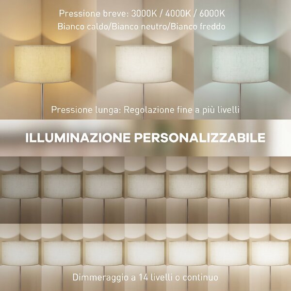 HOMCOM Lampada da Terra con Telecomando e Luminosità Regolabile 3000K-6000K con Paralume in Tessuto, Argento | Aosom Italy