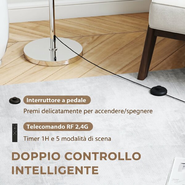 HOMCOM Lampada da Terra con Telecomando e Luminosità Regolabile 3000K-6000K con Paralume in Tessuto, Argento | Aosom Italy