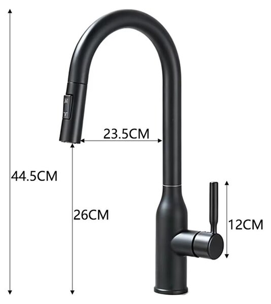 Miscelatore per cucina - Miscelatore per lavello - Doccetta estraibile - Rotazione a 360° - Acqua calda e fredda - Miscelatore monocomando - Acciaio inossidabile 304 - Nero