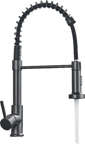 KLARWERK® Bernd | Miscelatore da cucina in titanio grigio per uso professionale, con comando a molla | Rubinetto in acciaio inossidabile per cucina | Miscelatore con rotazione a 360° | Adatto per alta pressione, 2 attacchi