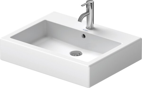 Lavabo Duravit Vero 600mm, avec trop-plein, avec banc à trou de robinetterie, 1 trou de robinetterie, 0454600000, 0454600000