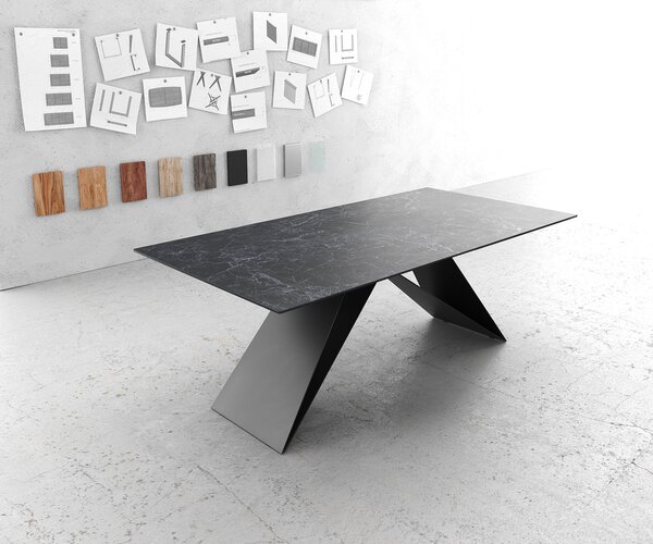 DELIFE Tavolo da pranzo Edge 200x100cm in Vetroceramica Laminam®Nero Greco antracite Gamba a V nera