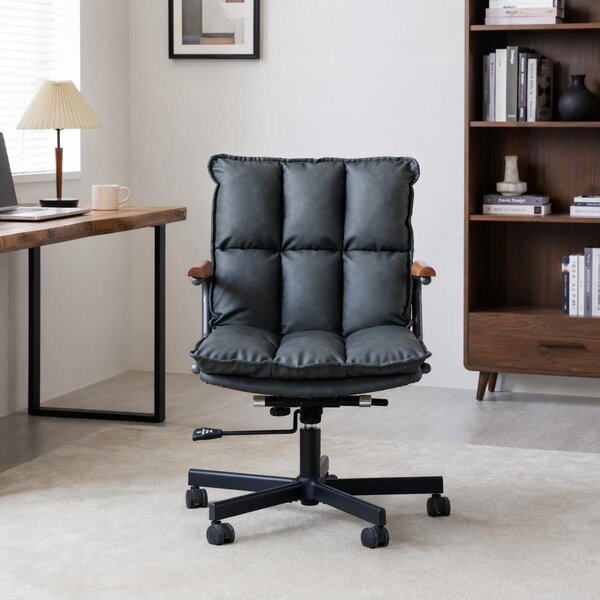 Sedia da ufficio in pelle, ergonomica, girevole, ideale per ufficio o come poltrona per dirigenti, con altezza regolabile e braccioli, colore nero