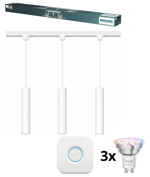 Philips LED lampada a sospensione dimmerabile con cavo per binario, sistema EASYLINK HUE, 3xGU10/4,7W/230V + Hue Bridge