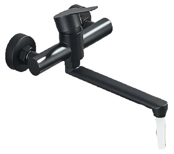 KLARWERK® MAX | Miscelatore per ristorazione a parete, nero | Miscelatore da cucina in acciaio inossidabile, lungo e piatto | Rubinetto da ristorante a parete con bocca di erogazione