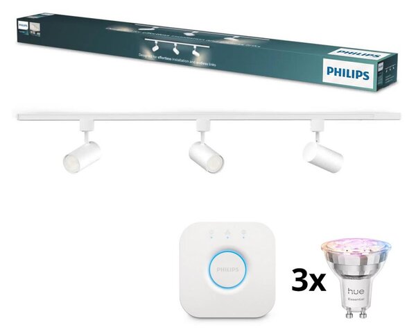 Philips - Faretti LED dimmerabili per binario, sistema EASYLINK HUE, 3x GU10/4,7W/230V + Hue Bridge