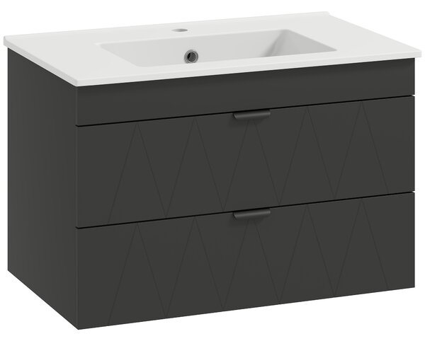 HOMCOM Mobiletto Sospeso per Lavabo con Lavabo in Ceramica e Cassetti Soft-Close Nero | Aosom Italy