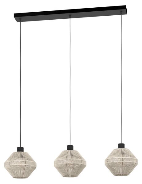 Lampada a sospensione - 92 x 110 cm - 3 luci - crema - nero - copertura in corda - acciaio