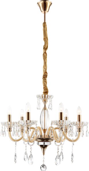 Globo Lighting, lampada a sospensione, finitura metallica dorata, 6 attacchi E14