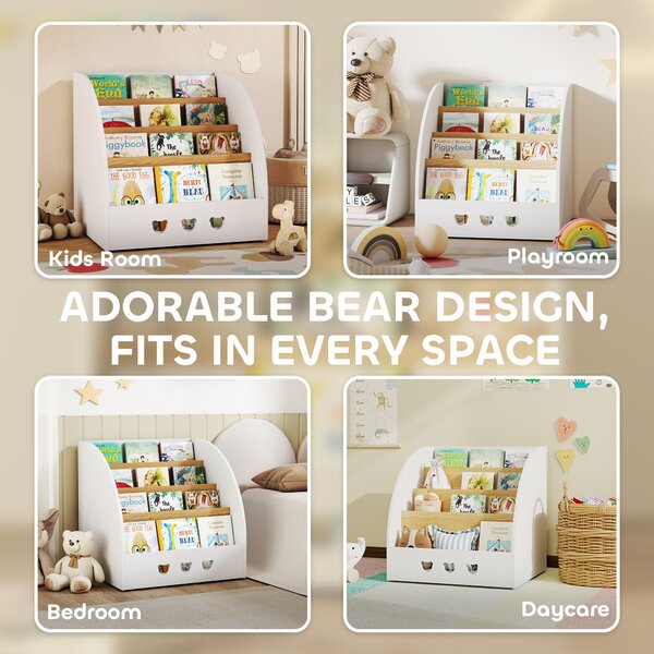 AIYAPLAY Scaffale per Bambini a 4 Livelli per la Camera per Bambini Sala Giochi 60x53x60 cm Bianco e Naturale | Aosom Italy