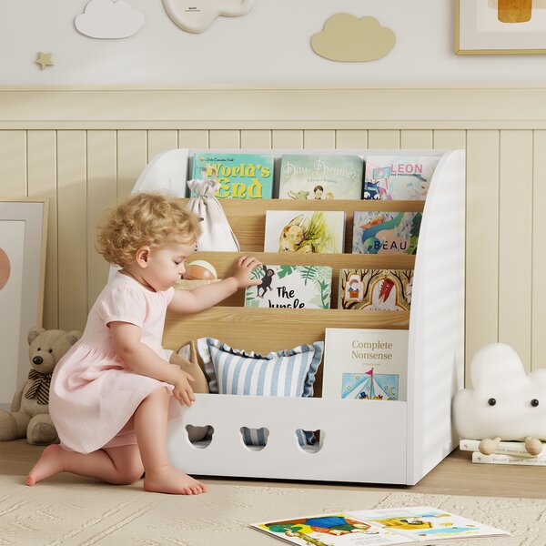 AIYAPLAY Scaffale per Bambini a 4 Livelli per la Camera per Bambini Sala Giochi 60x53x60 cm Bianco e Naturale | Aosom Italy