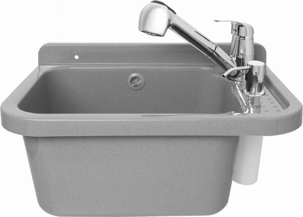 ADGO® Miscelatore lavello grigio 60 cm con bocca estraibile e dispenser sapone