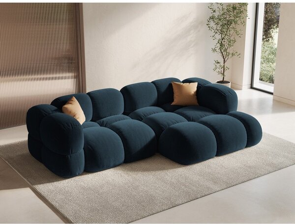 Divano angolare blu scuro (con penisola a destra/con chaise lounge) con rivestimento in velluto Loretto – Cosmopolitan Design