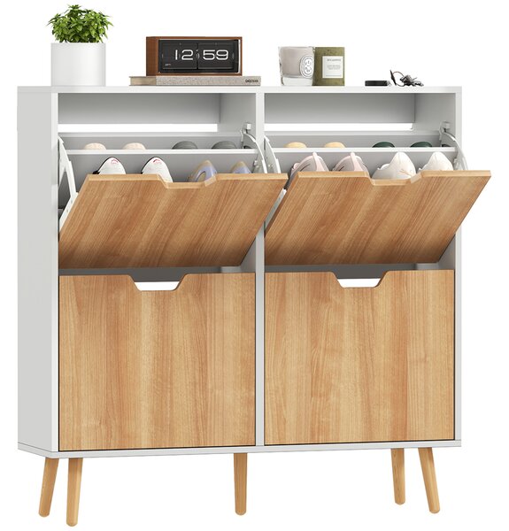 HOMCOM Scarpiera Stretta con 4 Cassetti Pieghevoli e Ripiani Regolabili per 16 Paia 95x26x95 cm Naturale e Bianco | Aosom Italy