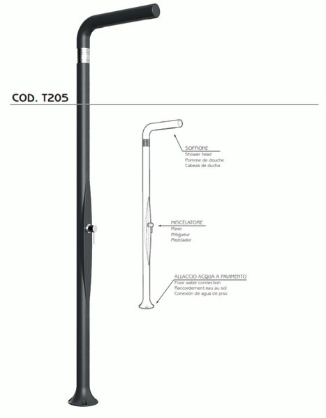 Doccia da Esterno Tradizionale FUNNY YANG ANTRACITE, per Giardino Dimensioni 17x17x h 210 cm peso 9 kg ,Miscelatore Arkema per scegliere la temperatura dell'acqua desiderata