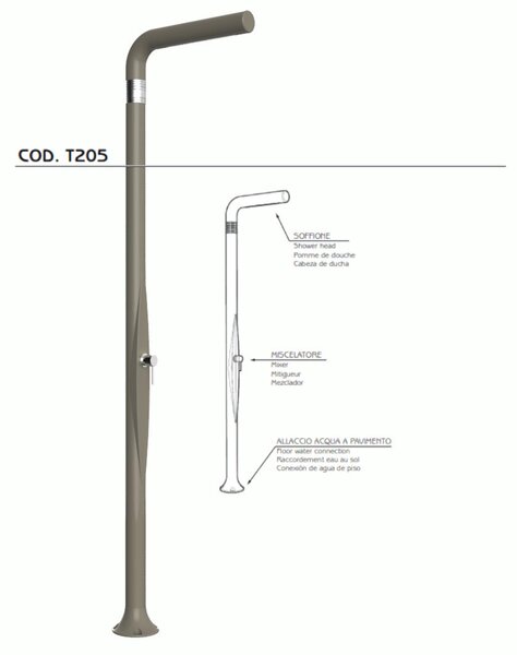 Doccia da Esterno Tradizionale FUNNY YANG Dove gray, per Giardino Dimensioni 17x17x h 210 cm peso 9 kg ,Miscelatore Arkema per scegliere la temperatura dell'acqua desiderata