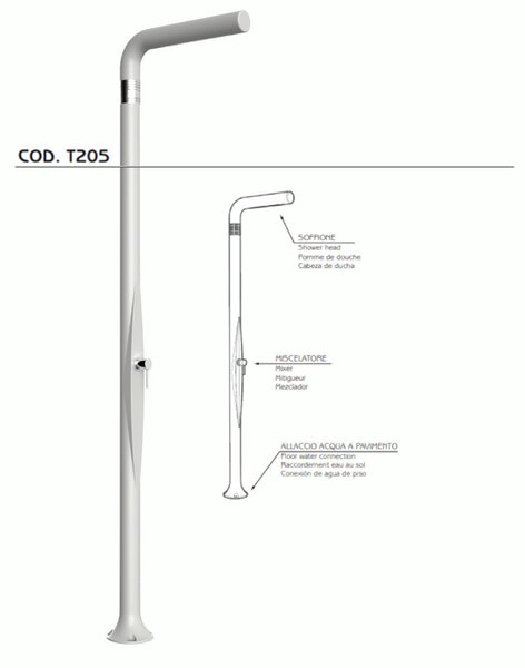 Doccia da Esterno Tradizionale FUNNY YANG BIANCA, per Giardino Dimensioni 17x17x h 210 cm peso 9 kg ,Miscelatore Arkema per scegliere la temperatura dell'acqua desiderata
