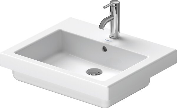 Duravit lavabo encastré Vero 55cm blanc avec trop-plein, avec banc de robinetterie, 1 trou pour robinetterie, 0315550000, 0315550000
