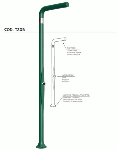 Doccia da Esterno Tradizionale FUNNY YANG VERDE, per Giardino Dimensioni 17x17x h 210 cm peso 9 kg ,Miscelatore Arkema per scegliere la temperatura dell'acqua desiderata