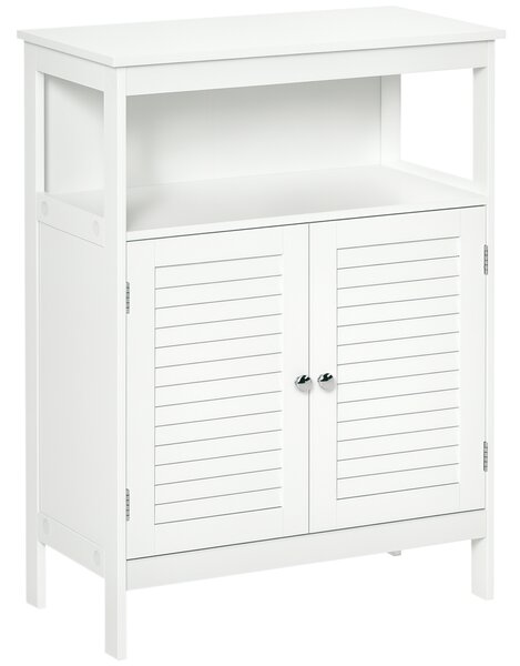 Kleankin Mobile Bagno Salvaspazio con 2 Ripiani e Antine in Legno a Persiana, Maniglie in Metallo Cromato, 60x30x81.6 cm, Bianco | Aosom Italy