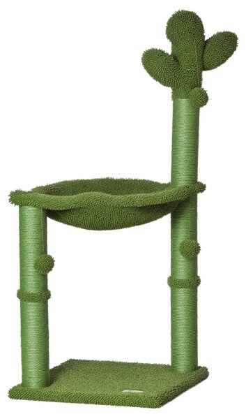 PawHut Albero Tiragraffi per Gatti Adulti e Gattini a Forma di Cactus con Corda Sisal, Palline e Amaca, Altezza 96cm, Verde|Aosom