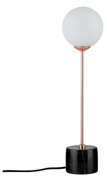 Lampada da tavolo, globo di vetro bianco, marmo nero, rame, H 40 cm, NEORDIC MOA
