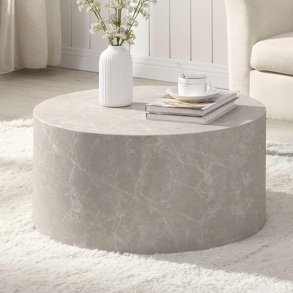 Tavolino MONOBLOC rotondo, diametro 60 cm, effetto pietra, color sabbia. Moderno tavolino da soggiorno dal design elegante, ideale come tavolino da divano o tavolino da salotto