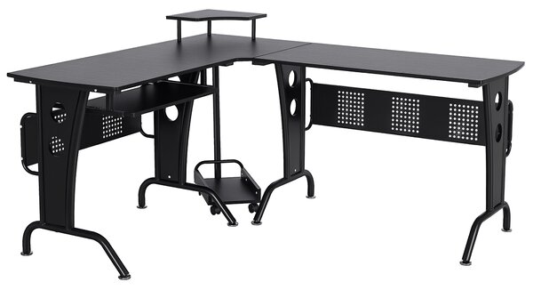 HOMCOM Scrivania Angolare per Computer con vassoio per tastiera supporto per CPU in acciaio MDF per casa ufficio nero|Aosom