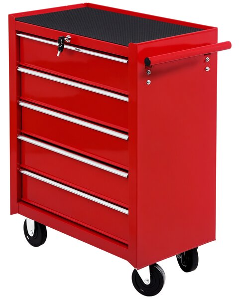 HomCom Carrello Cassettiera Porta Utensili per officina Carrello da Officina Cassettiera con Ruote, rosso, 67.5x33x77cm|Aosom