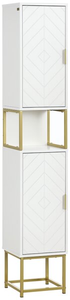 Kleankin Colonna Bagno con 2 Armadietti e Ripiano in MDF e Acciaio, 30x30x170.7cm, Bianco e Oro|Aosom