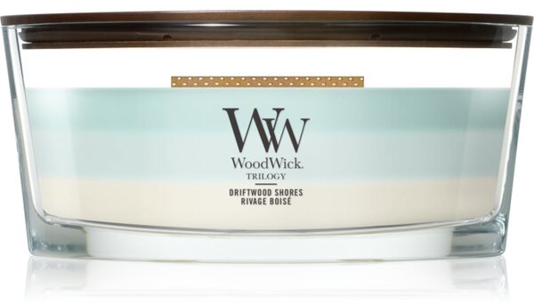 Woodwick Trilogy Driftwood Shores candela profumata con stoppino in legno 453.6 g