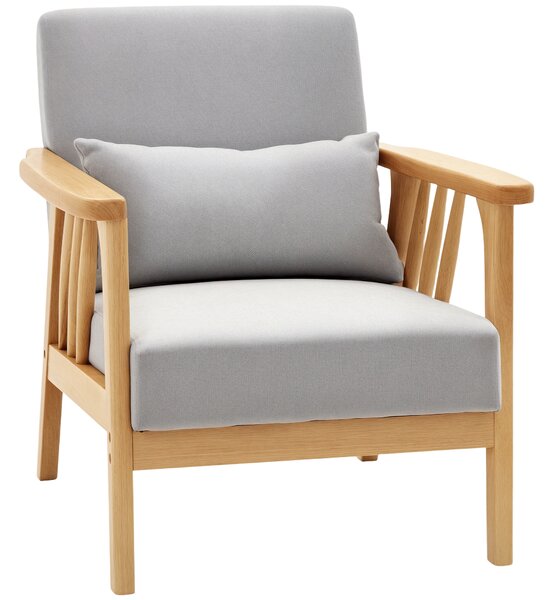 HOMCOM Poltrona Moderna con Cuscino, Sedia Rivestimento Vellutato e Struttura in Legno, 68x75x78cm, Grigio | Aosom Italy