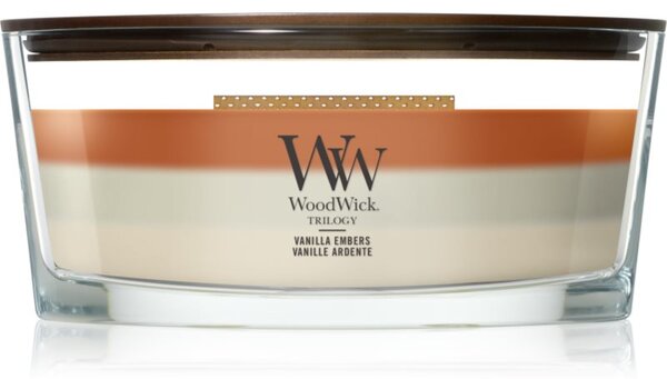 Woodwick Trilogy Vanilla Embers candela profumata con stoppino in legno 453.6 g