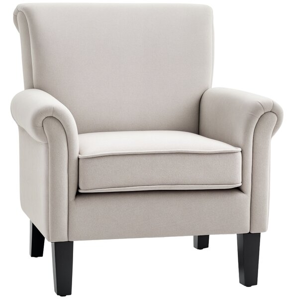HOMCOM Poltroncina da Salotto in Tessuto con Gambe di Legno, Stile Nordico, Braccioli, Cuscino con Fodera Rimovibile, Grigio|Aosom
