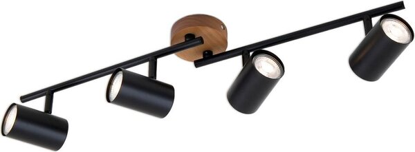 Faretto da soffitto retrò vintage orientabile e girevole 4x GU10 nero base in legno Briloner
