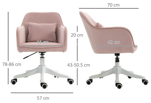 Vinsetto Sedia da Ufficio Massaggiante a 2 Punti con Cuscino e Braccioli, in Tessuto, 57x70x78-86 cm, Rosa