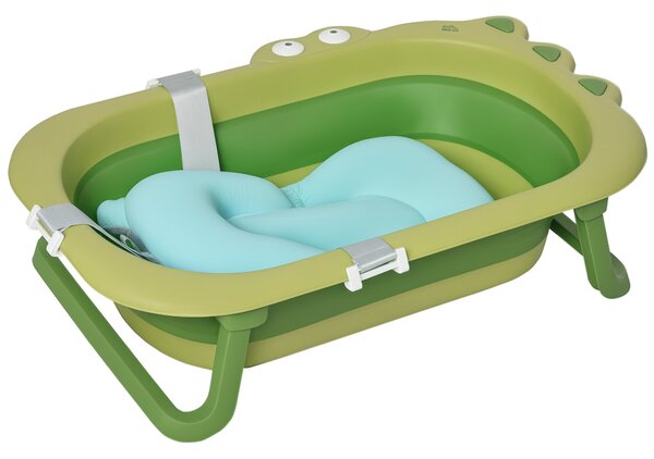 HOMCOM Vaschetta Bagnetto Pieghevole per Bambini 0-3 Anni con Cuscino Regolabile Azzurro e Piedini Antiscivolo, 80x53.9x20.8cm Verde|Aosom