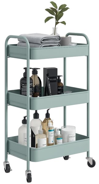 HOMCOM Carrello da Cucina a 3 Livelli con Maniglie e 4 Rotelle, in Acciaio, 45x30.6x79 cm, Azzurro