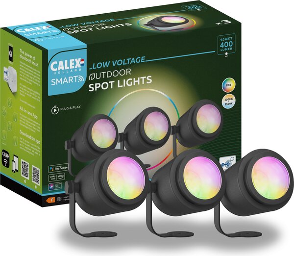 Calex Smart, faretto da giardino, 2 pezzi, 24V, RGB + temperatura di colore regolabile, resistente agli schizzi, colore nero