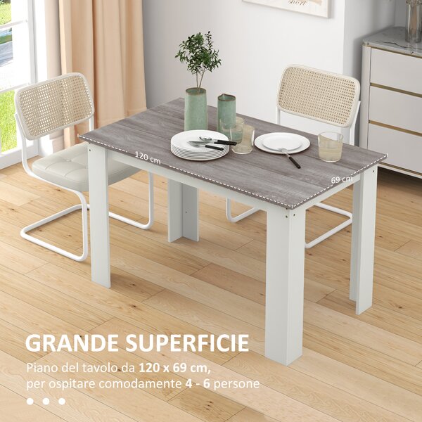 HOMCOM Tavolo da Pranzo Moderno in Legno per 4-6 Persone, 120x69x75cm, Grigio e Bianco | Aosom Italy