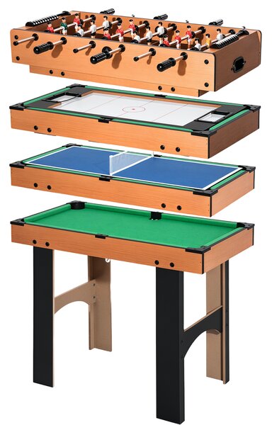 HOMCOM Tavolo Multigioco 4 in 1 con Calcio Balilla, Hockey da Tavolo, Ping Pong e Biliardo in MDF, 92x78x80cm | Aosom Italy