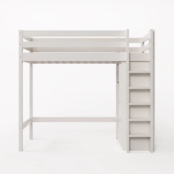 Letto a castello per bambini - Struttura in legno robusta - 90 x 200 cm - Armadio integrato - 6 ripiani - Bianco - Senza materasso