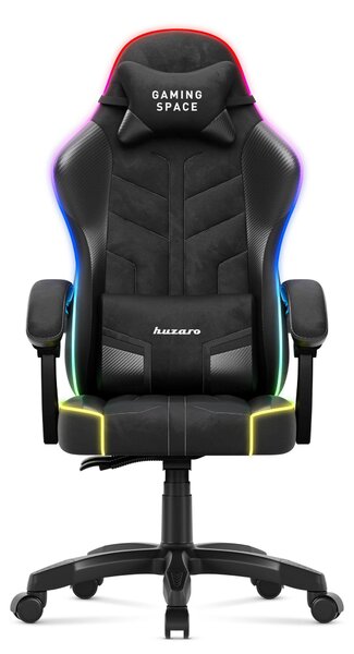 Sedia da gioco Huzaro Force 2.7 Carbon Black RGB - sedia girevole ergonomica in velluto con schienale regolabile, cuscino lombare, poggiatesta e illuminazione RGB