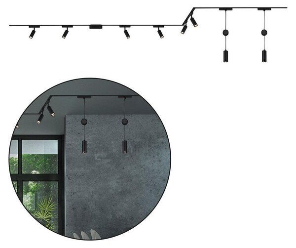 Sistema di binari Briloner Luxtrail, 6x faretti, 2x pendenti, forma a U, Z, nero