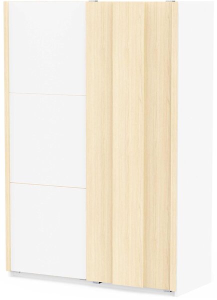 Calicosy - Armadio 2 porte scorrevoli decorato bianco e rovere di filo L140,1 cm - HEVA