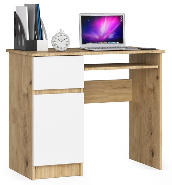 Scrivania PIKSEL Artisan Bianco Rovere 90 cm con Cassetto Estraibile per Tastiera