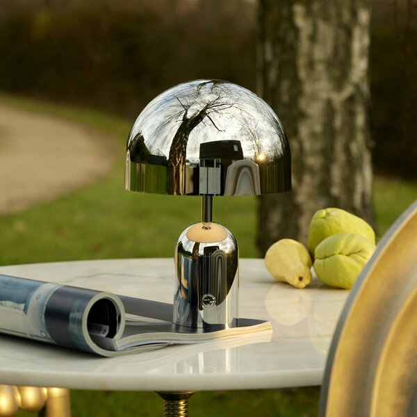 Tom Dixon Lampada da tavolo a batteria BELL PORTABLE, argento, 28 cm IP44 dimmerabile, Cromo / Argento, Soggiorno / Sala da pranzo, Plastica, Design